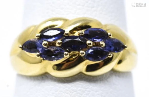 Estate 14kt Yellow Gold Tanzanite Cluster Ring