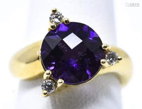 Contemporary 14kt Gold Diamond & Amethyst Ring