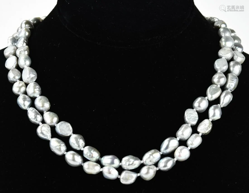 Hand Knotted Silver Tone Baroque Pearl Necklaces