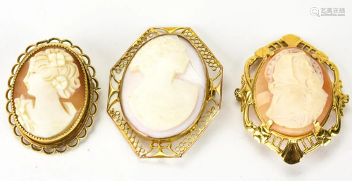 Lot of 3 Vintage and Antique Shell Cameo Brooches