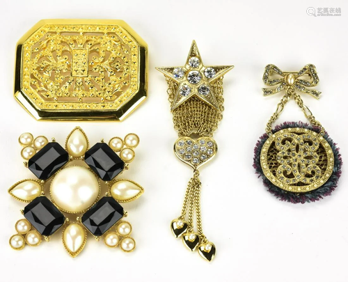 4 Vintage Costume Designer Pins / Brooches