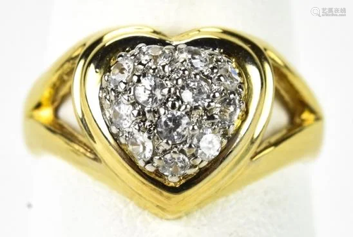 Vintage 14k Yellow Gold Heart Ring W Pave Diamonds