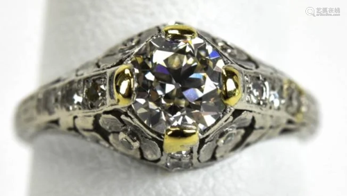 Estate Platinum .7 Carat Diamond Floral Motif Ring