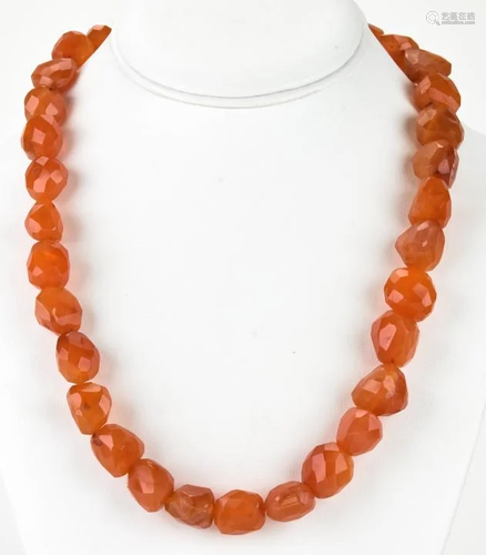 Contemporary Necklace w Faceted Carnelian / Agate