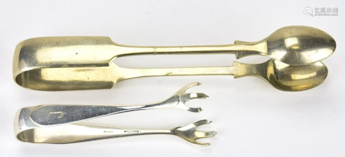 Two Antique Sugar or Ice Tongs - Sterling & Silver