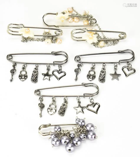 Lot of 7 Vintage Costume Embellished Safety Pins