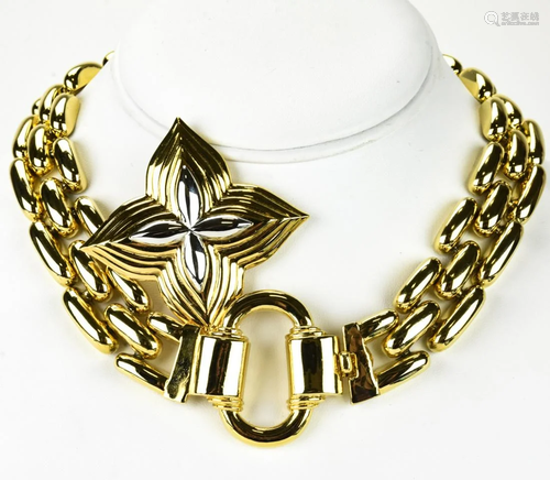 Costume Gold Link Choker Necklace & Monet Pin