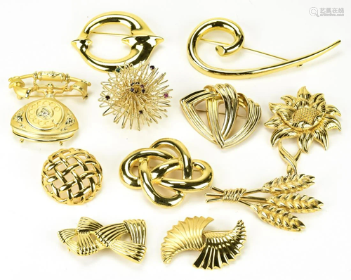 Lot of 11 Vintage Costume Gold Pins