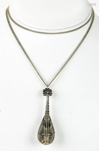 Estate Sterling Silver Figural Lute Necklace