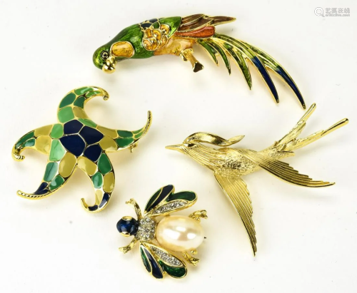 Lot of 4 Brooches Including Kenneth J Lane