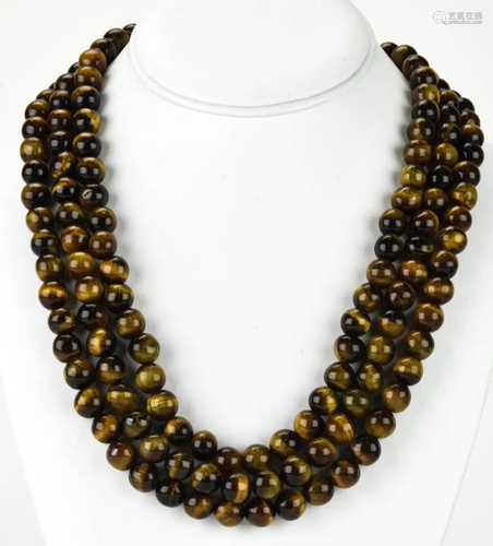 Handmade Triple Strand Tiger's Eye Bead Necklace