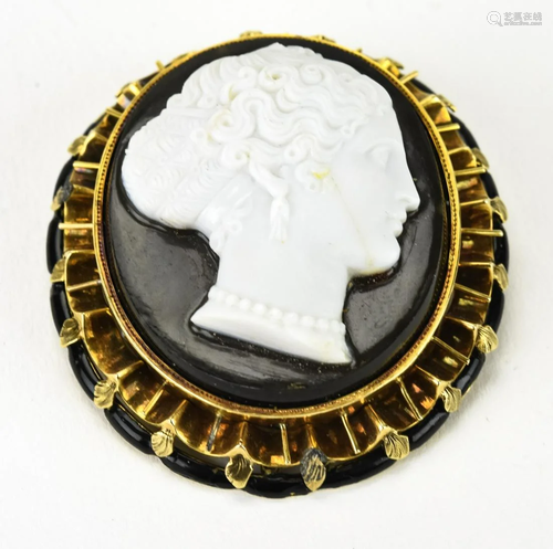 Antique Sardonyx Cameo in 14k Gold Enamel Br…