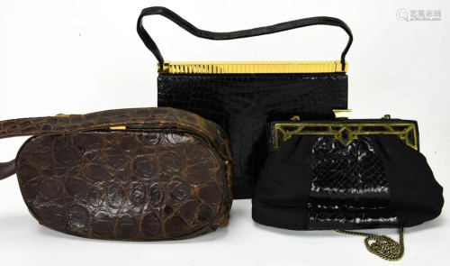 3 Vintage Exotic Skin Evening Handbags / Purses