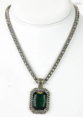 Otis Sterling Necklace Emerald Paste Pendant