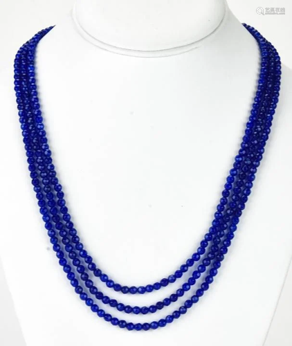 Triple Strand Necklace Faceted Blue Sapphire Beads