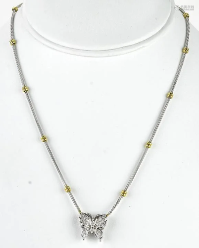 Vintage 14k White & Yellow Gold Butterfly Necklace