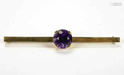 Estate 14kt Yellow Gold & Amethyst Bar Brooch