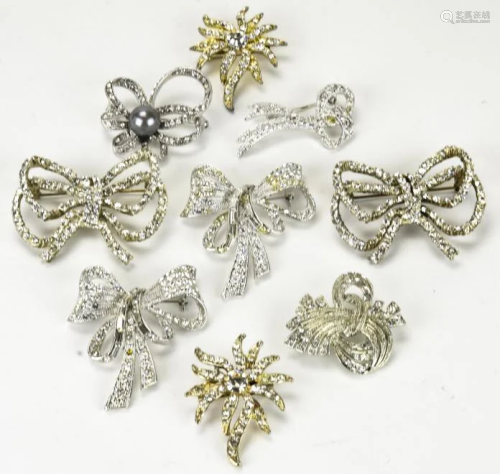 Lot of 9 Vintage Rhinestone Bow Form Brooches