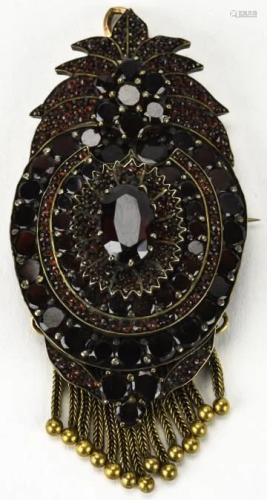 Large Antique Bohemian Garnet Pendant / Brooch