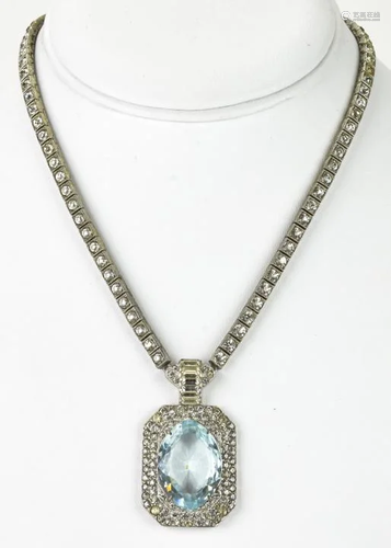 Otis Sterling Necklace Aquamarine Paste Pendant