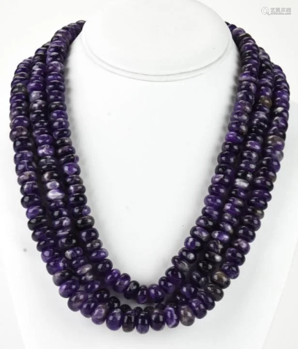 Triple Strand Amethyst Necklace w Rondelle Beads