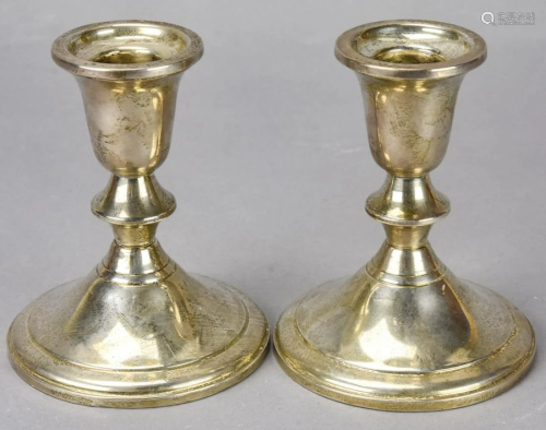Pair Sterling Silver Queen Anne Style Candlesticks