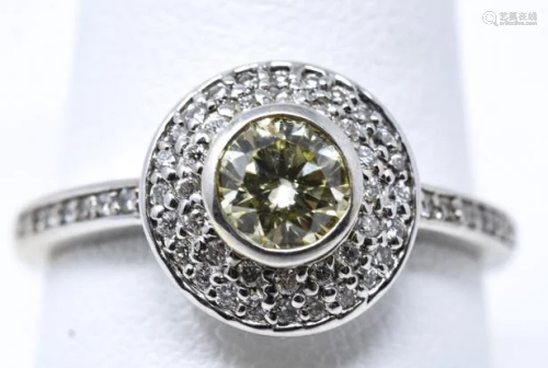 Estate 18kt White Gold & Yellow Diamond Ring