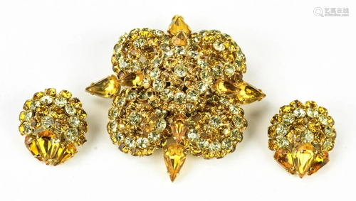 Warner 2 Tone Yellow Rhinestone Brooch & Earring