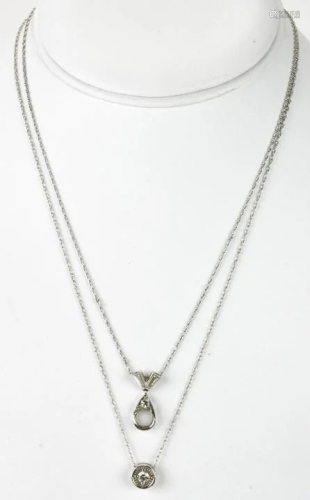 2 Modern Diamond Pendant Necklaces incl Solitaire