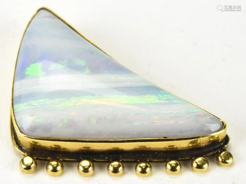 Modernist 14K Gold White Opal Pendant