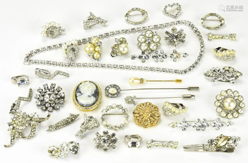 Lot of 36 Pieces of Rhinestone Costume Jewelry