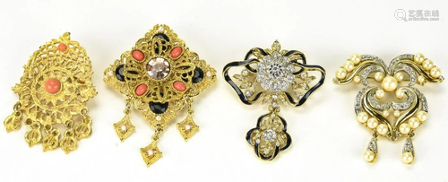 Lot of 4 Vintage Designer Costume Pins Brooches