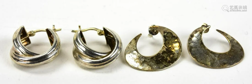 Two Pairs of Vintage Sterling Silver Hoop Earrings