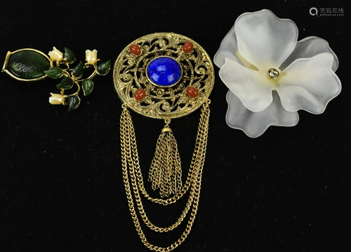 Trio of 3 Vintage Costume Brooches