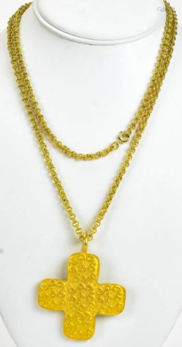 Vintage Gilt Metal Maltese Cross Necklace Pendant