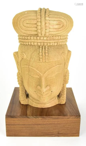 Cast Stone Buddha Head on Stand, Lillian August