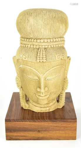 Cast Stone Buddha Head on Stand, Lillian August