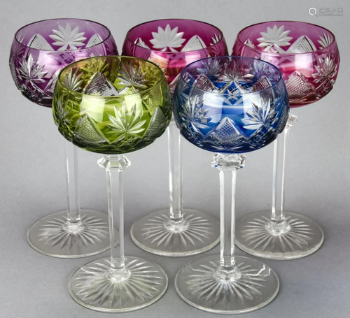 5 Val Saint Lambert Bohemian Crystal Goblets