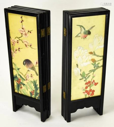 2 Chinese 4Panel Rice Paper Painting Table Screens