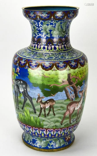 Large Vintage Cloisonne Vase Deer Motif