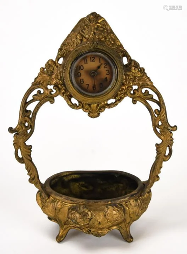 Antique Gilt Cast Metal Basket Form Clock