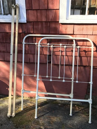 Antique C 1900 White Painted Iron Bed