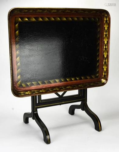 Vintage Tilt Top Chinoisserie Lacquer Tray Table