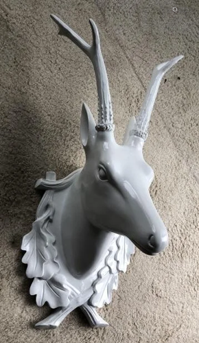 Contemporary Cast Deer Head Mount White Enamel