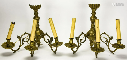 Pair Vintage Brass Wall Electric Sconces