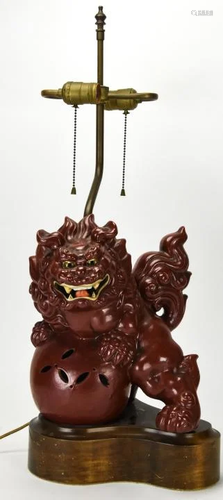 Vintage Porcelain Foo Dog Hand Painted Lamp