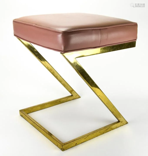 Mid Century Gilded Chrome & Leather Vanity Stool