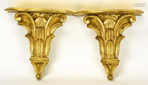 Pr Italian Baroque Gilt Carved Wall Brackets