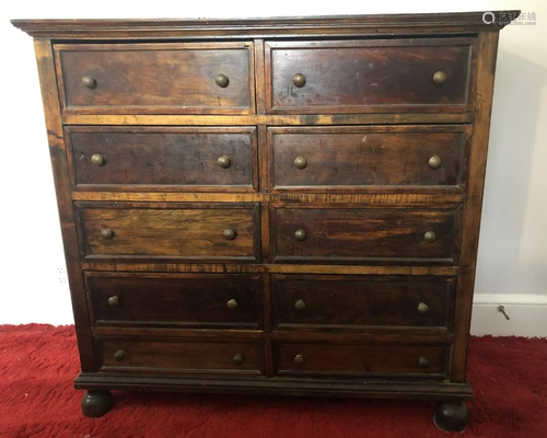 Antique Stained Pine 10 Drawer Dresser Console