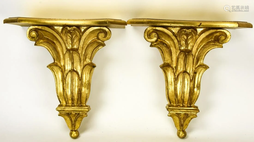 Pr Italian Baroque Large Gilt Carved Wall Brackets